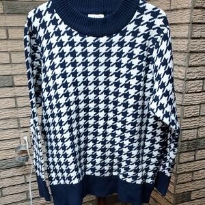 Denim & Co Navy and White Houndstooth Womans  Sweater Sz XL